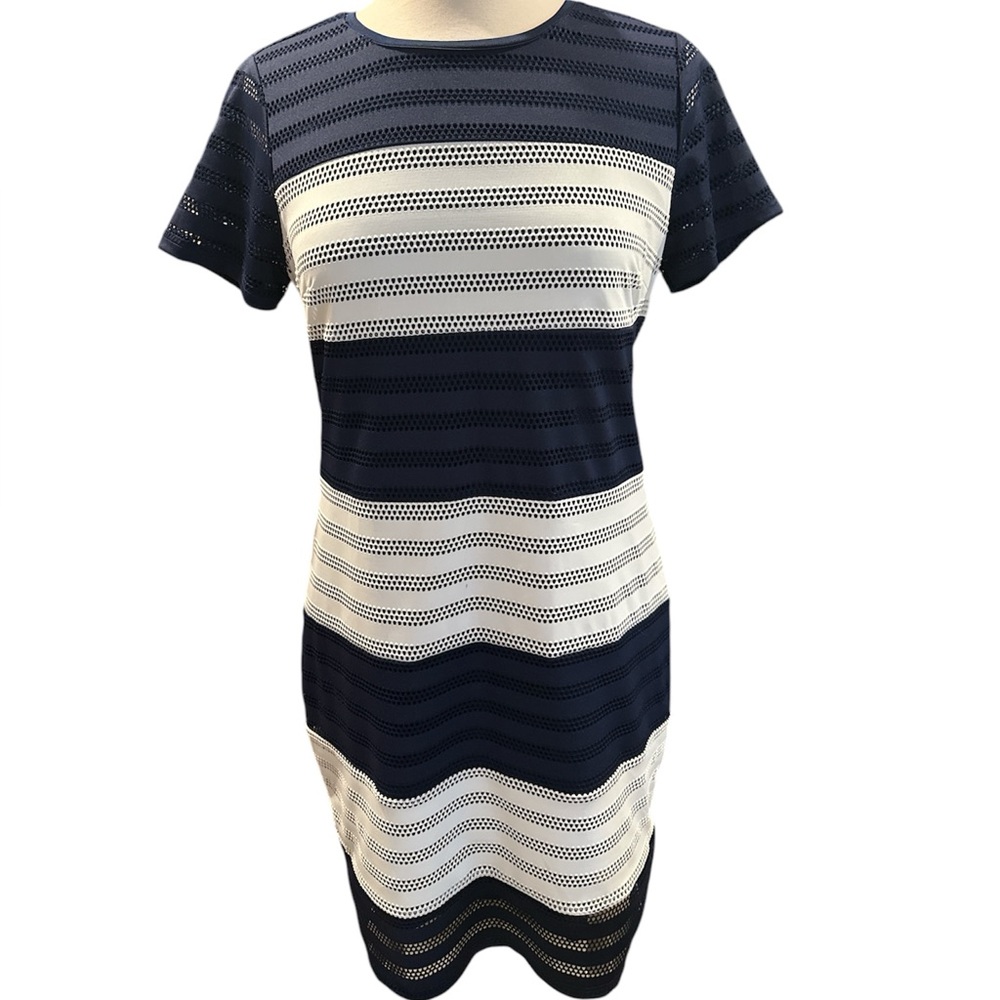 ECI  Navy Blue Color Block Sheath  Dress Women Size MEDIUM